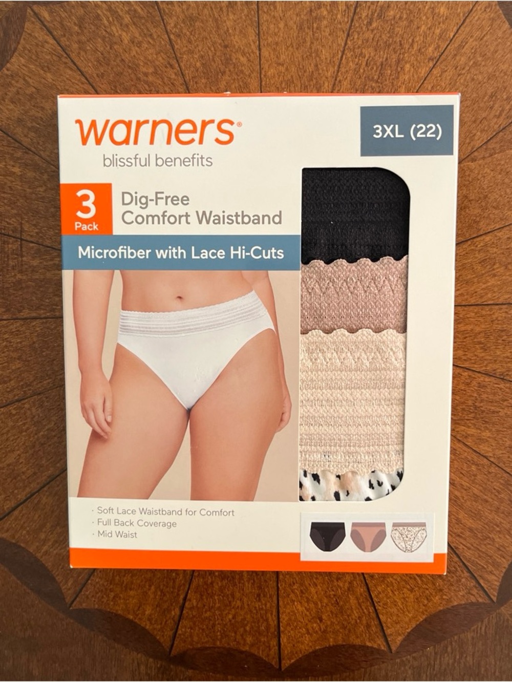Warners 3-Pack Microfiber Lace Hi-Cut Underwear - Black, Blush, Cream Size 3XL